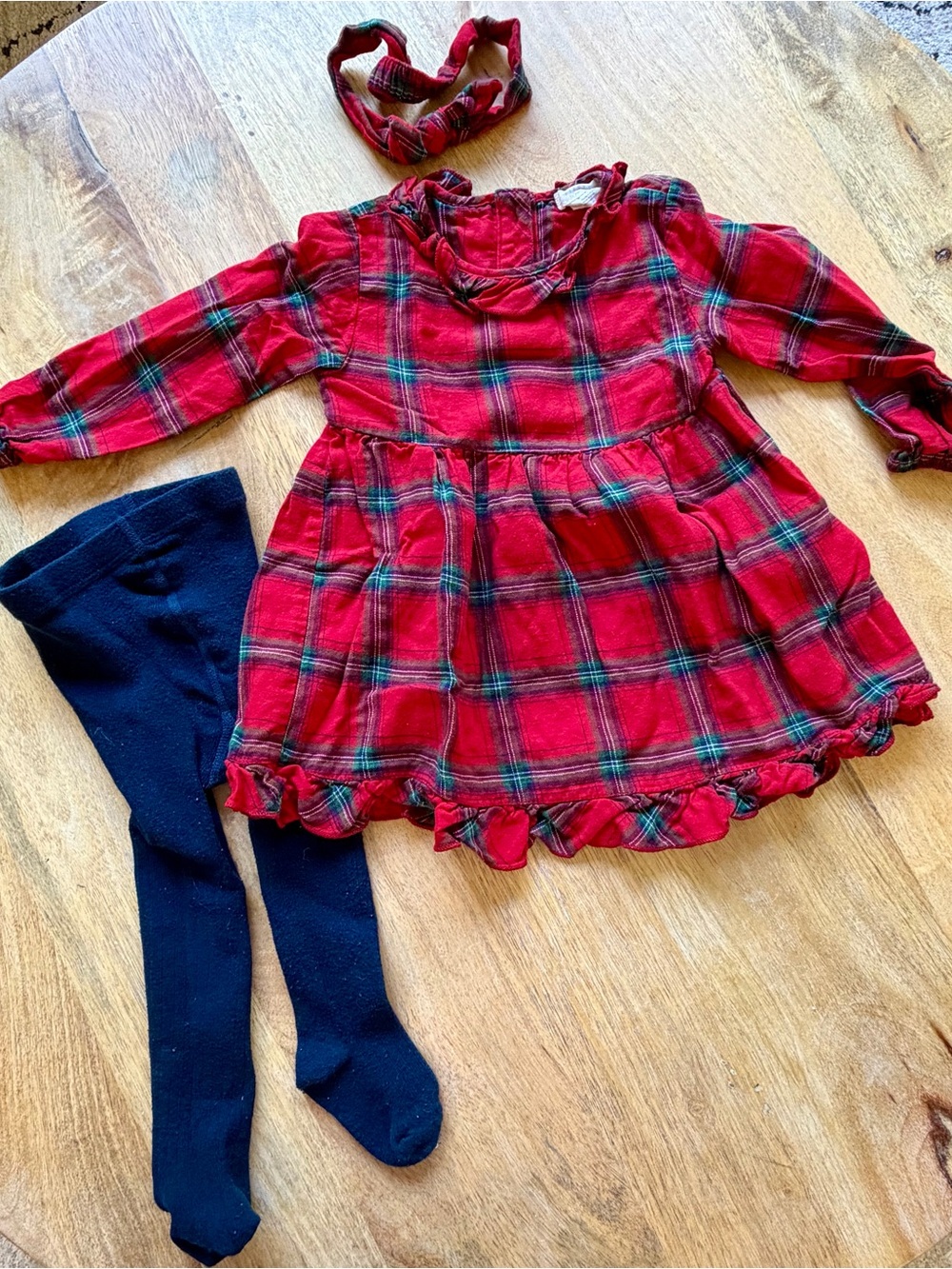 Petit LEM Red Plaid Ruffle Hem Dress with Headband - Holiday Dress 12-18 Months